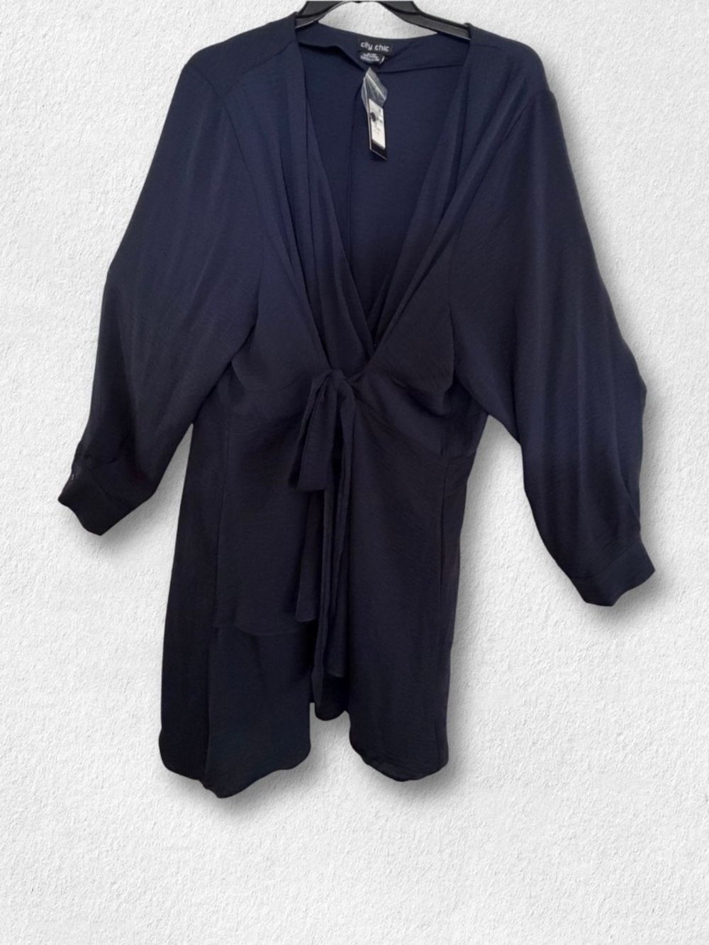 City Chic Navy Wrap Soft Touch Tunic Blouse with Side Tie Plus XL/22 NWT